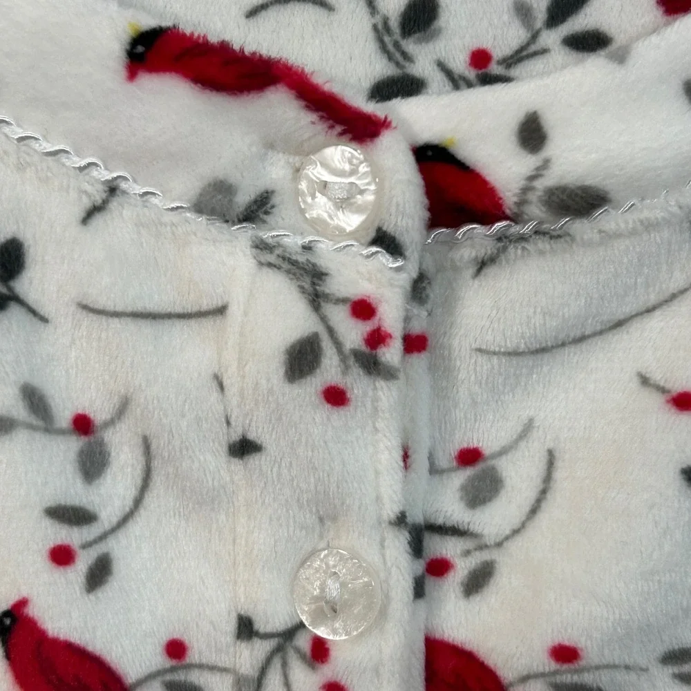Aria Collection Womens 2X Nightgown Fleece Cardinal Bird Winter White Red Pocket